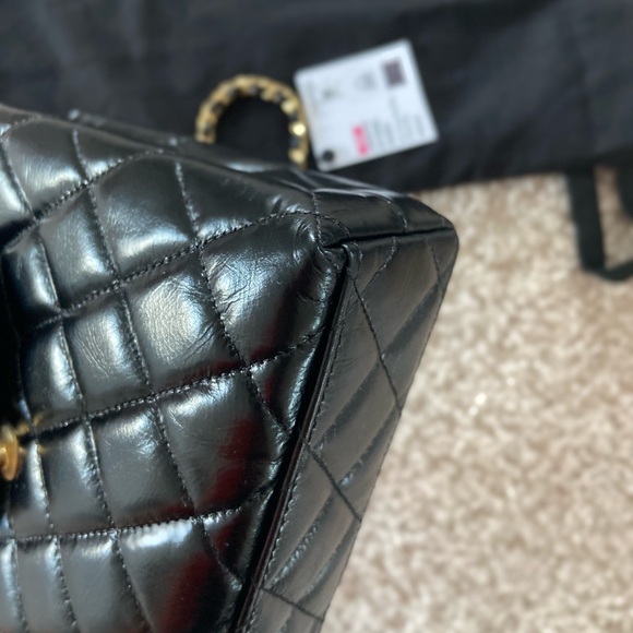 Chanel small Kelly bag. Black calf leather - Picture 8 of 17